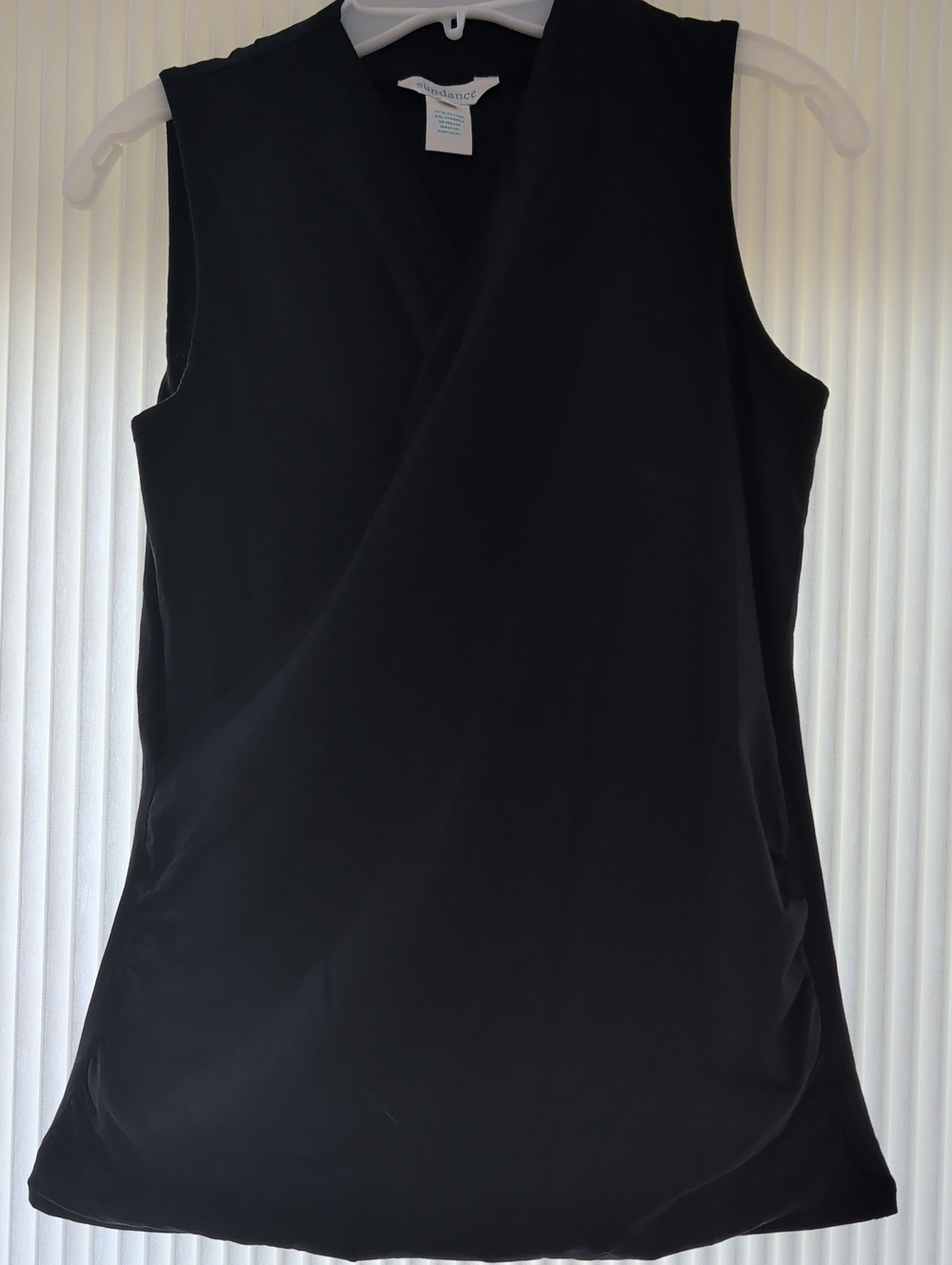Sundance black sleeveless faux-wrap top